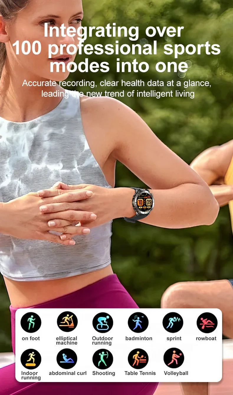 Flashlight Smart Watch Men BT Calls Voice Assistant Watchproof Heart Rate Monitor Remote Control Photography Outdoor Compass - Wear444