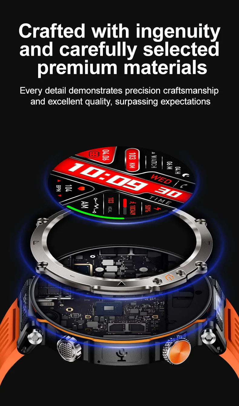 Flashlight Smart Watch Men BT Calls Voice Assistant Watchproof Heart Rate Monitor Remote Control Photography Outdoor Compass - Wear444