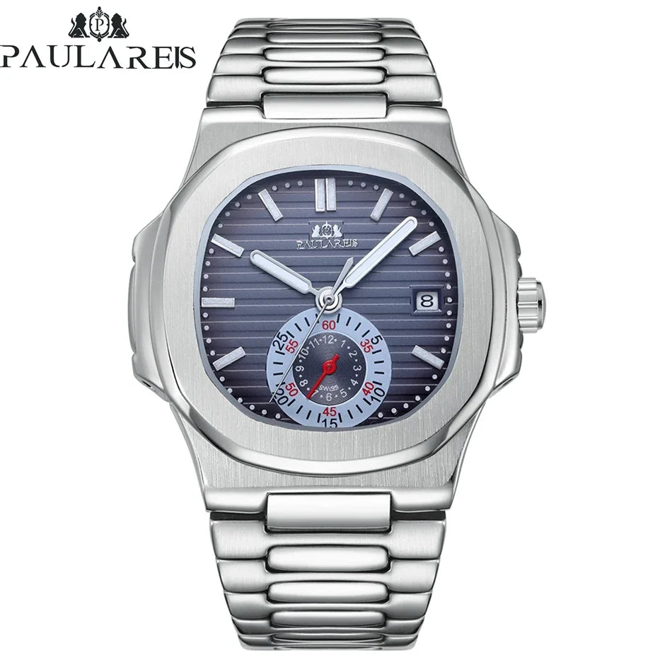 Paulareis automatic mechanical watch with luminous markers and stainless stee
