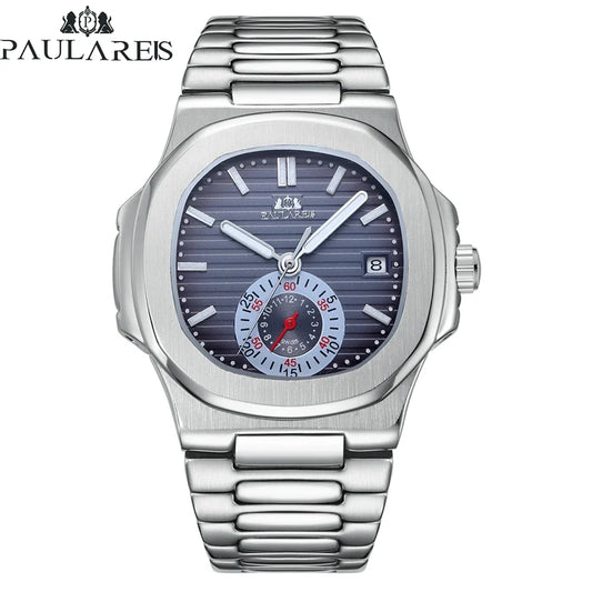 Paulareis automatic mechanical watch with luminous markers and stainless stee
