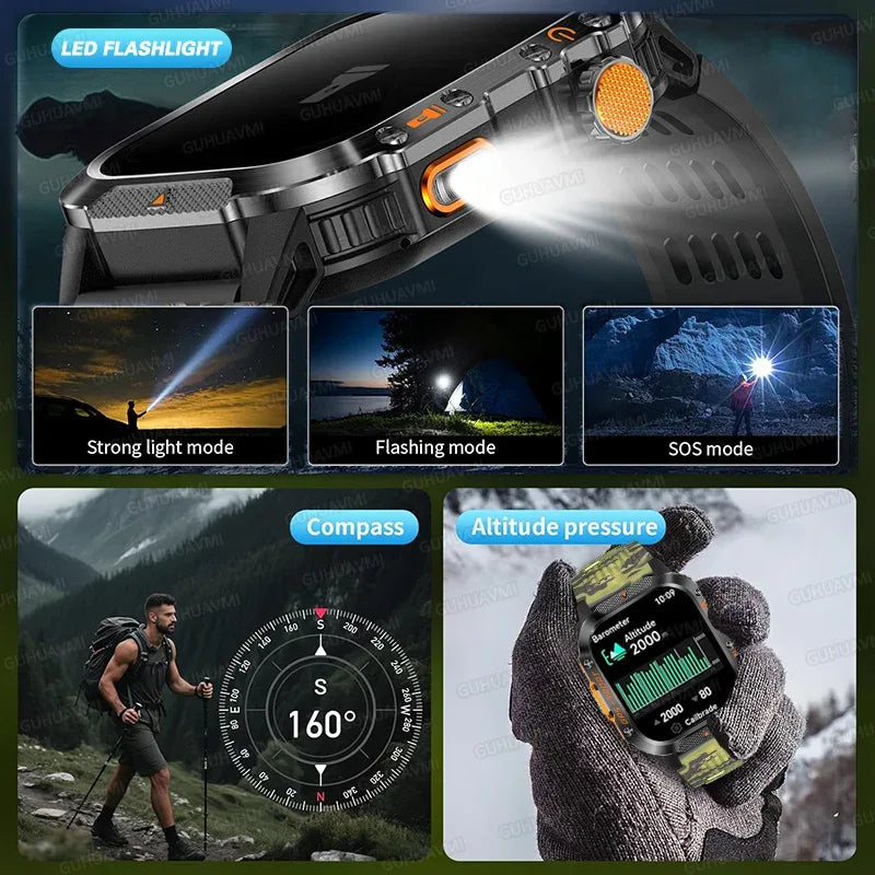 2025 New GPS Military Outdoor Sports Smart Watch Men 2.01-inch AMOLED 3ATM IP69K Waterproof Compass Call Swim Fitness Smartwatch - Wear444
