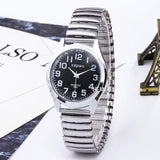 Fashion Women Men Watch Flexible Elastic Band Quartz Wrist Watch Black Dial Steel Strap Couple Watch Gift