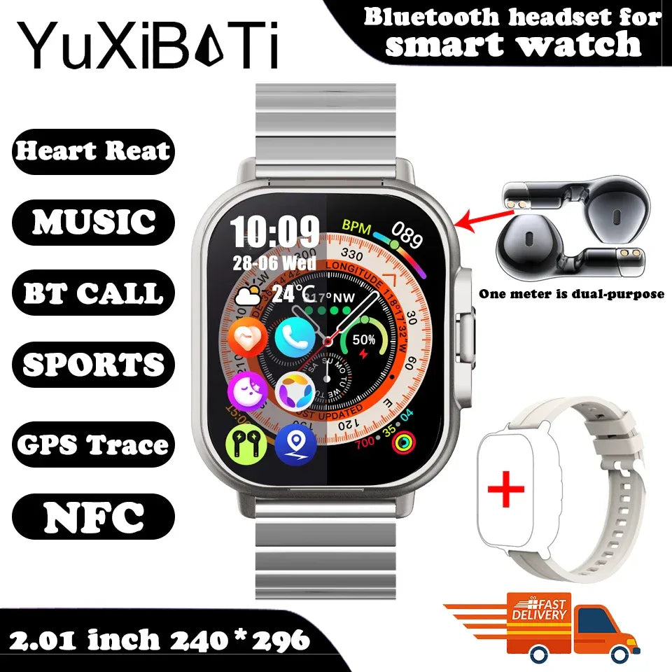 NFC Smart Watch TWS 2-in-1 Headset Bluetooth Call Heart Rate Blood Pressure Health Monitoring Headphones Play Music Smartwatch - Wear444
