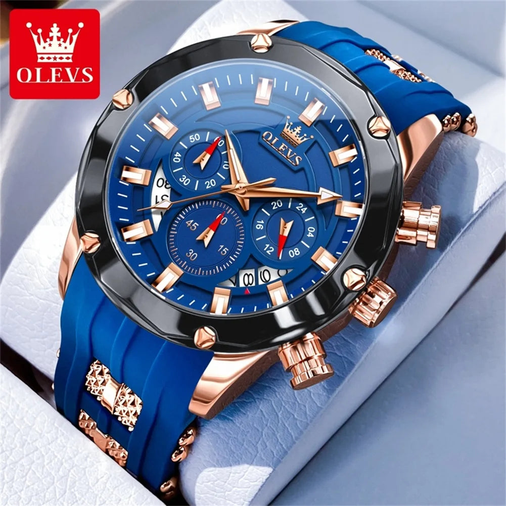 OLEVS Blue Sport Watch - Luminous Rubber Band Athletic