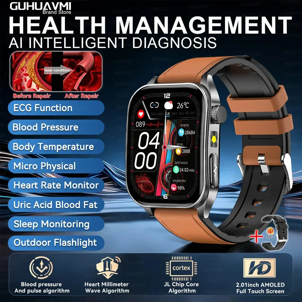 2025Hot AI-GPT Diagosis ECG Health SmartWatch Blood Pressure Lipid Uric Acid 650nm Dual-Probelaser Heart Analysis Smart bracelet - Wear444