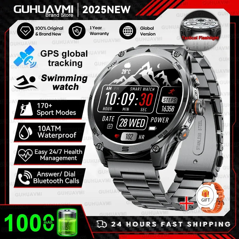 2025 New Military T-Rex 3 Ultra GPS Smart Watch 1000mAh Battery 10ATM Waterproof Compass Flashlight Sports trackr Smartwatch Men - Wear444