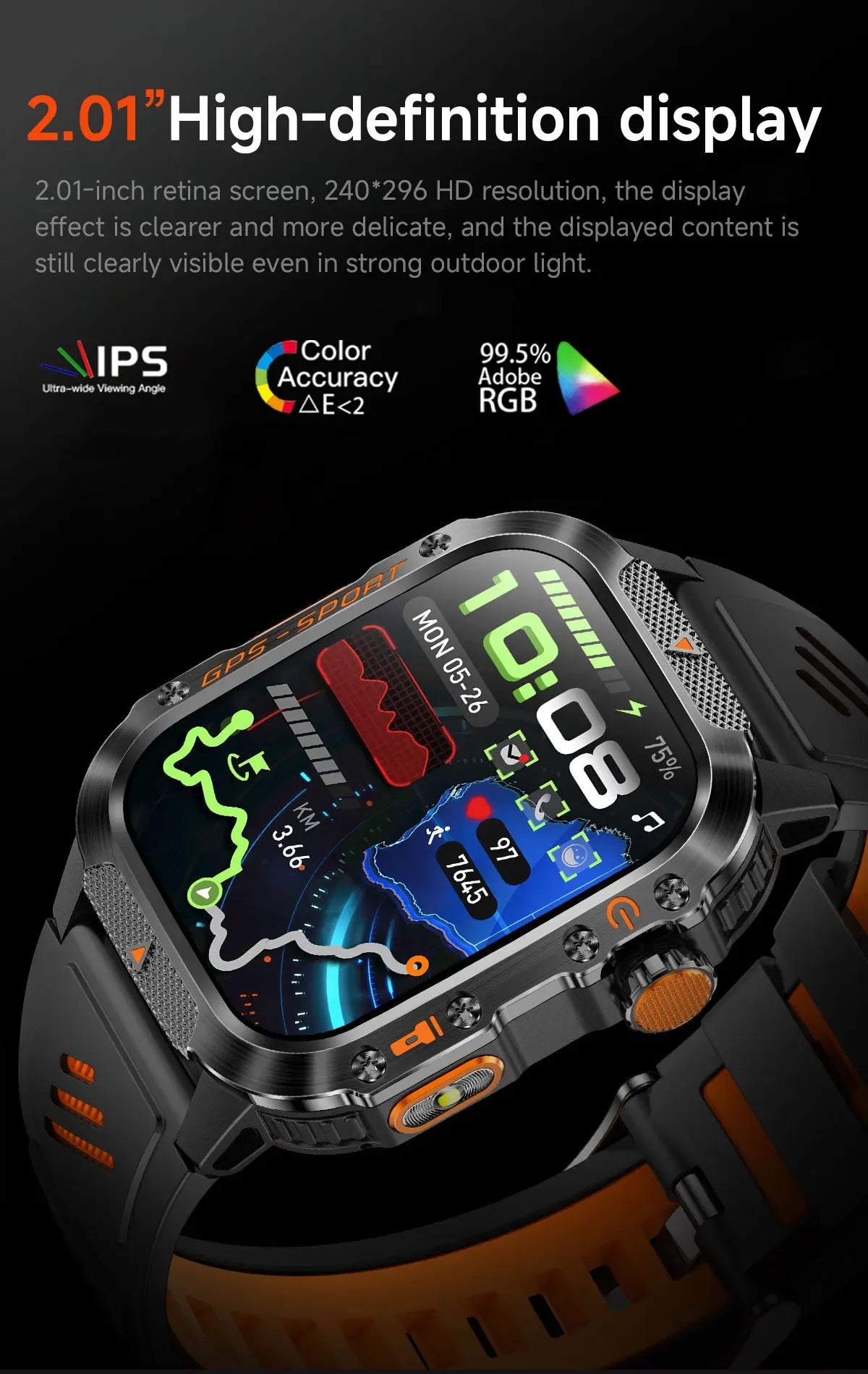 2025 New GPS Military Outdoor Sports Smart Watch Men 2.01-inch AMOLED 3ATM IP69K Waterproof Compass Call Swim Fitness Smartwatch - Wear444