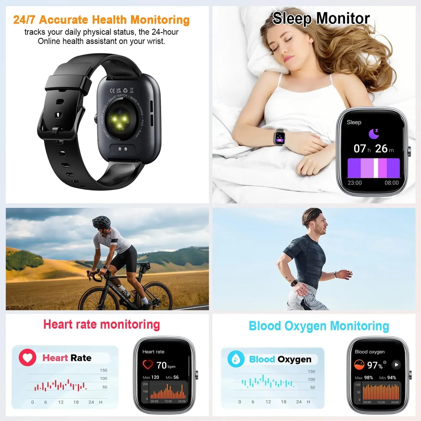Smart Watch, 1.91" Smartwatch (Answer/Make Call), IP68 Waterproof Fitness Tracker, 110+ Sport Modes, Heart Rate and Sleep Monit - Wear444