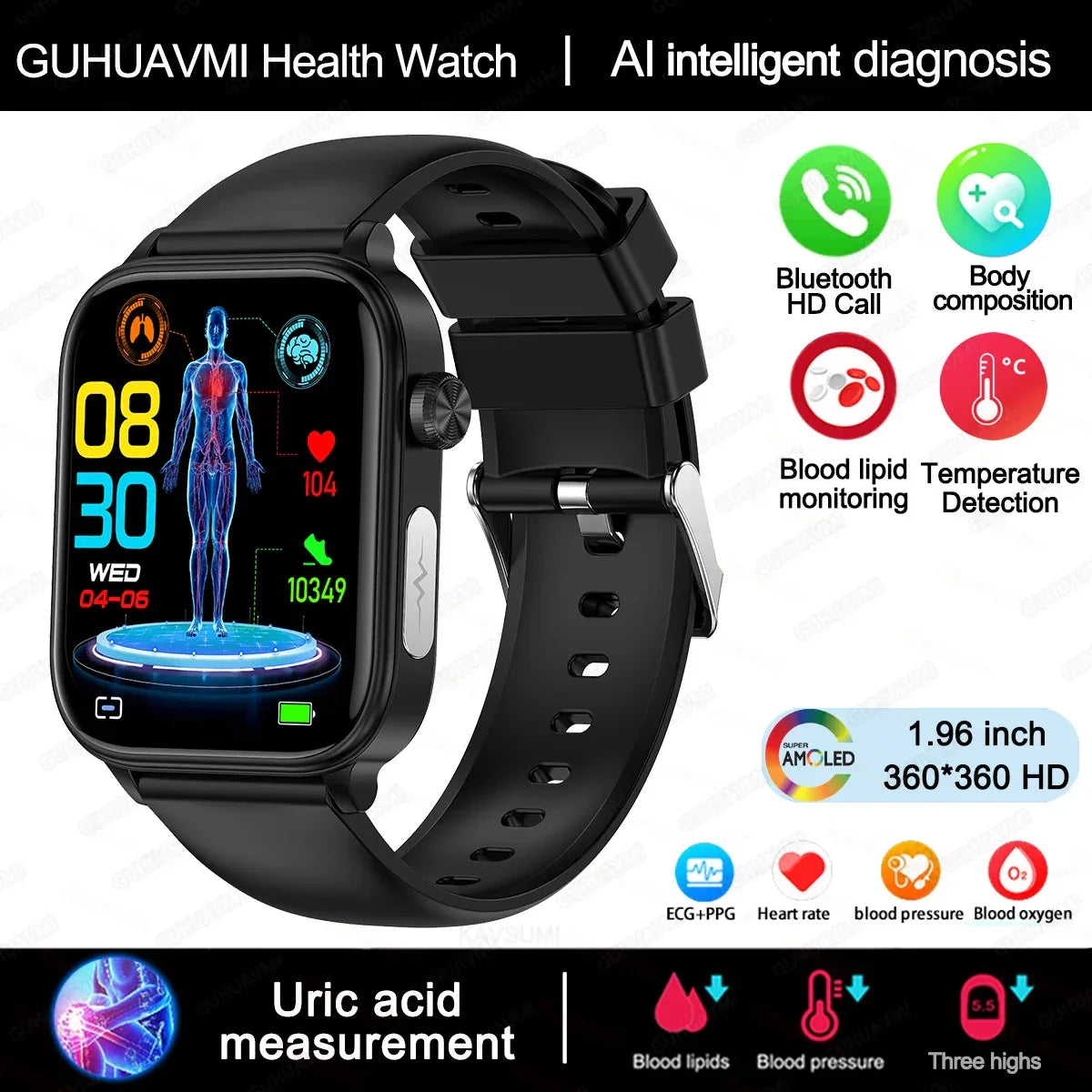 2025 New ECG+PPG Monitoring Smart Watch Women Blood pressure Blood Lipid Uric Acid Women Menstrual Health Tracker Smartwatches - Wear444