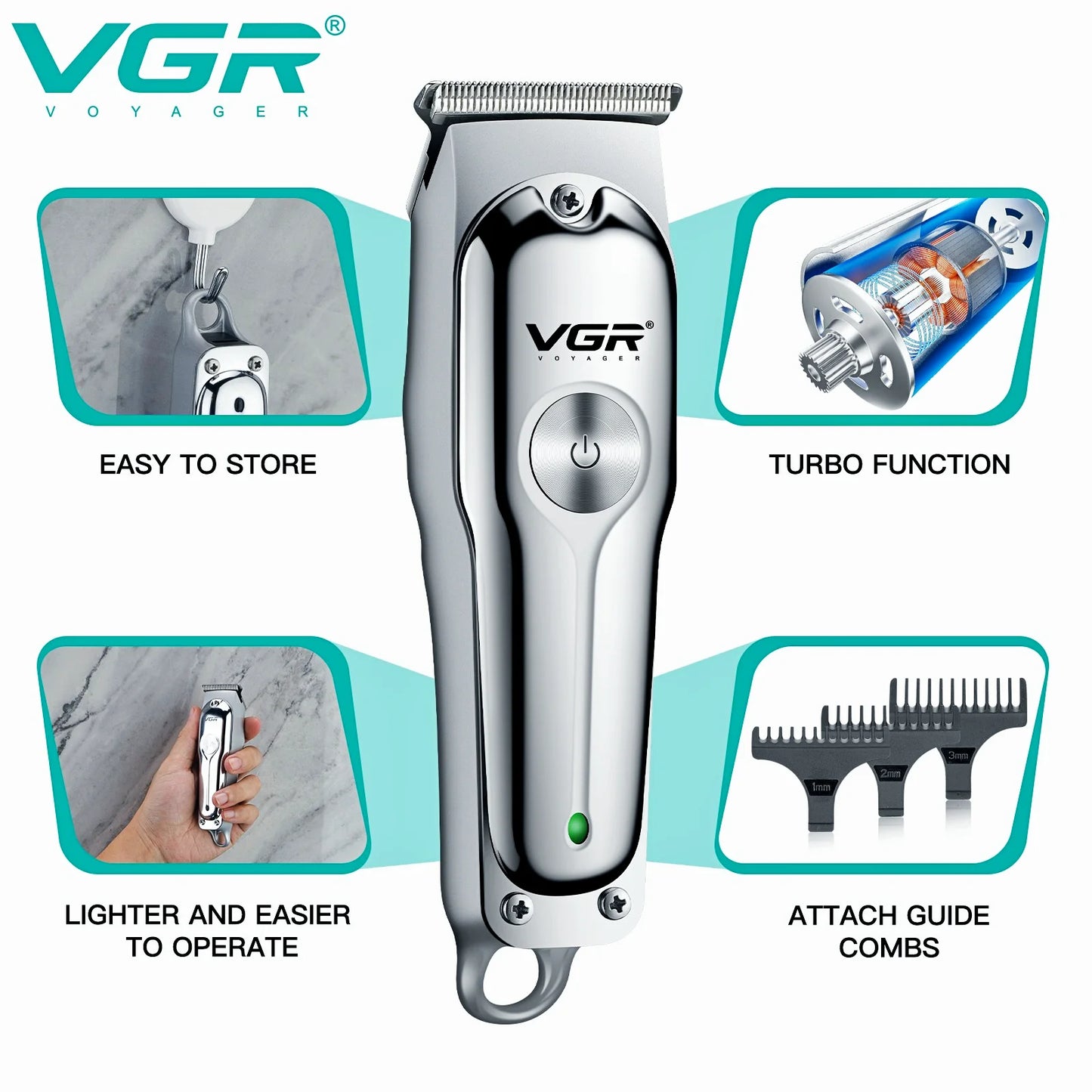 VGR Hair Cutting Machine Cordless Hair Trimmer Professional Hair Clipper Electric Haircut Machine T-Blade Clipper for Men V-071