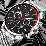 Mens Fashion Sports Watches Men Business Casual Quartz Wrist Watch Luxury Silvery Mesh Belt Watch