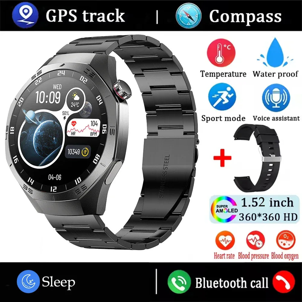 2025New For Android and ios Smart Watch Men AMOLED Screen GPS Motion trajectory Heart Rate Bluetooth Calls SmartWatch Waterproof - Wear444