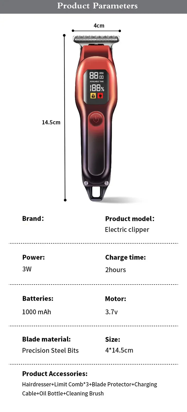 Electric Hair Trimmer Shaver Home Trimmers for Men Hair Clipper Professional Rechargeable Shavers Barber Hair Cutting Machine