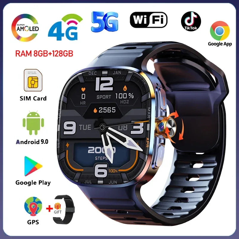 5G/4G Full Network Smart Watch 2.40 inch Big Screen HD Video Call 8GB+128GB RAM 2100mAh Google Play WIFI GPS Sim Card Smartwatch - Wear444