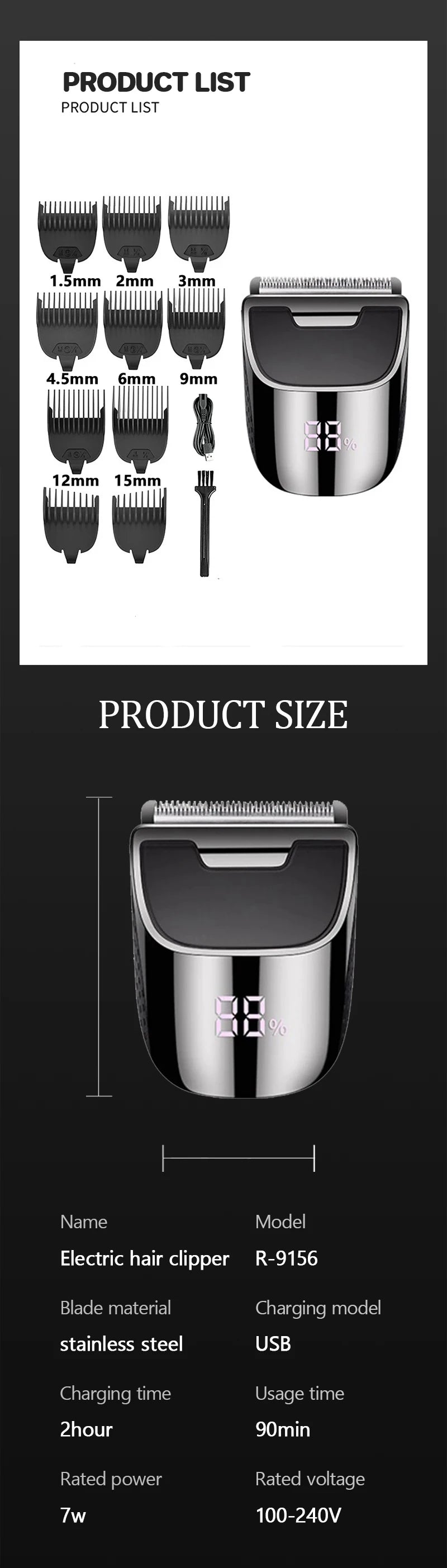 Electric Hair Clipper Professional Electric Cordless Hair Beard Trimmer 0.1mm Bald Head Self Hair Cutting Machine for Men
