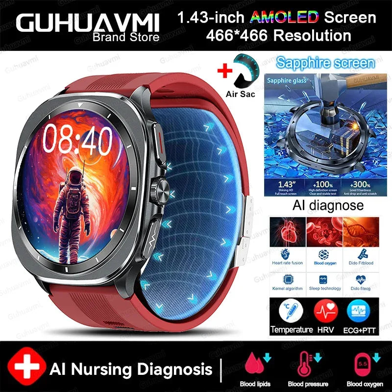 Airbag measurement Smart Watch Men ECG Air Pump Blood Pressure Blood Oxygen BT Call NFC SmartWatch For Man Android iOS upgrade - Wear444