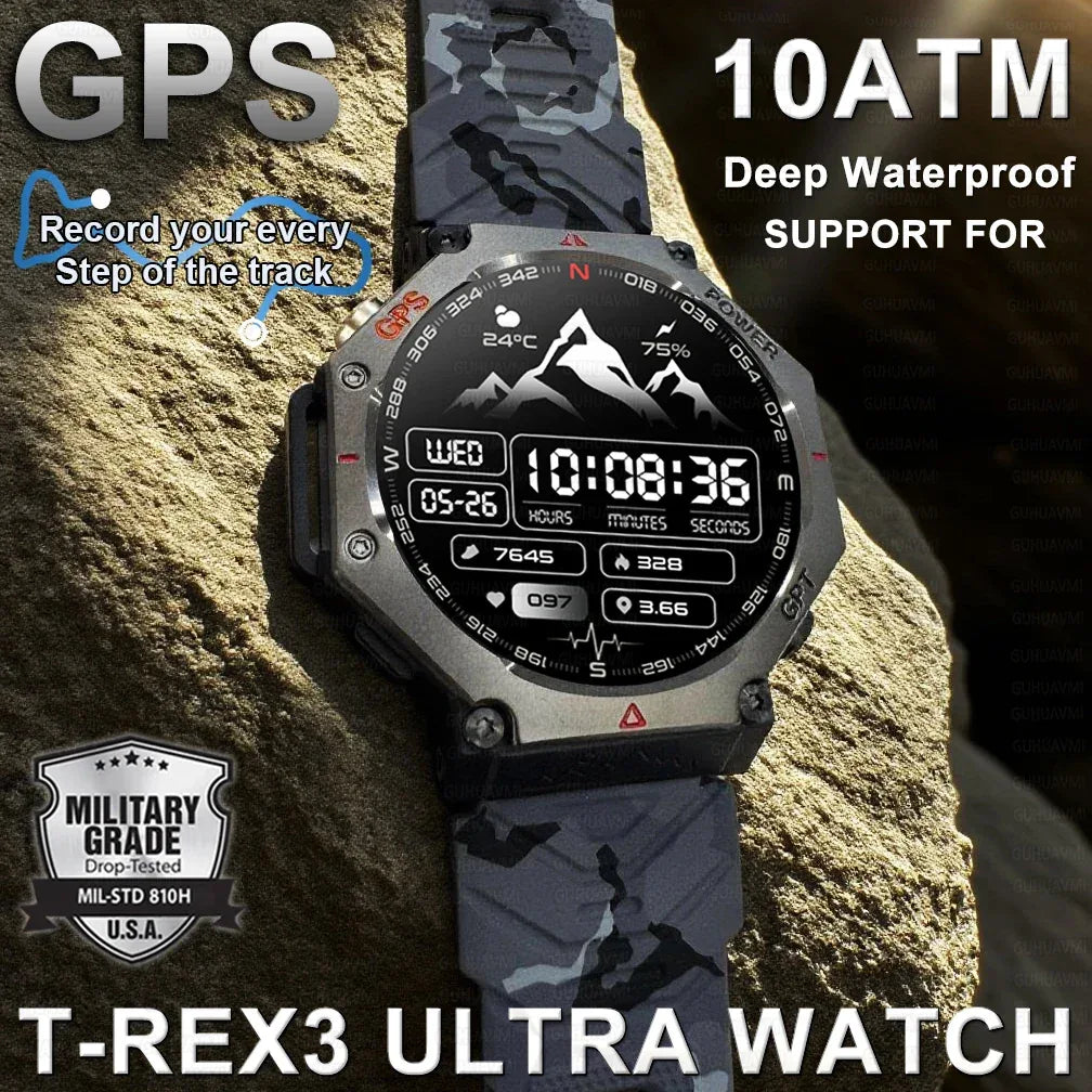 Military Smart Watch T-Rex 3 Bulit-in GPS Compass Altimeter Barometric 10ATM IP69K Waterproof AMOLED Bluetooth Call Smart watch - Wear444
