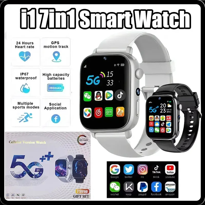 i1 Android Smartwatch with Full 4G/5G SIM Support, HD Camera, GPS, NFC, and Google Play Store，Sport Design for Men Women - Wear444