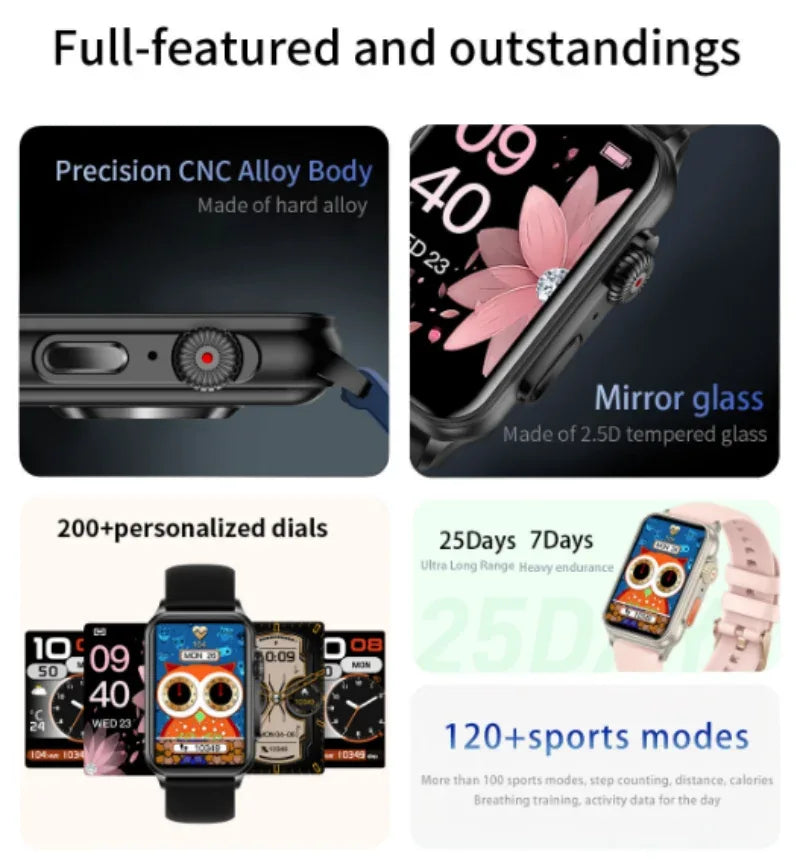 H23 Smart Watch Women 1.57 Inch HD Screen Zinc Alloy Shell Mirror Glass 200+Wallpaper Bluetooth Calls Sports Fashion Smartband - Wear444