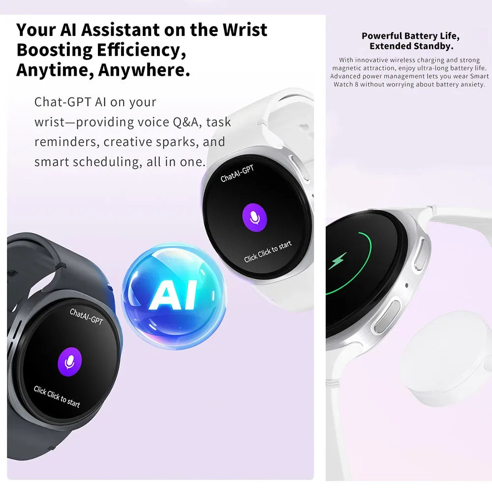 2025 New Smart Watch 8 Classic 46mm Ultra HD Screen ChatGPT GPS NFC Compass Clock Bluetooth Call Waterproof Smartwatch Men Women - Wear444