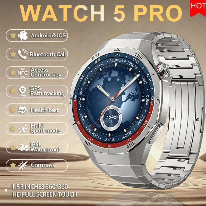 New Watch 5 Pro Smart Watch HD AMOLED Screen GPS Tracker Bluetooth Call Health Monitoring Waterproof Sports SmartWatch Men Women - Wear444