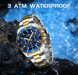 BIDEN Mens Chronograph Stainless Steel Strap Waterproof Date Quartz Watch, Business Casual Wrist Watches