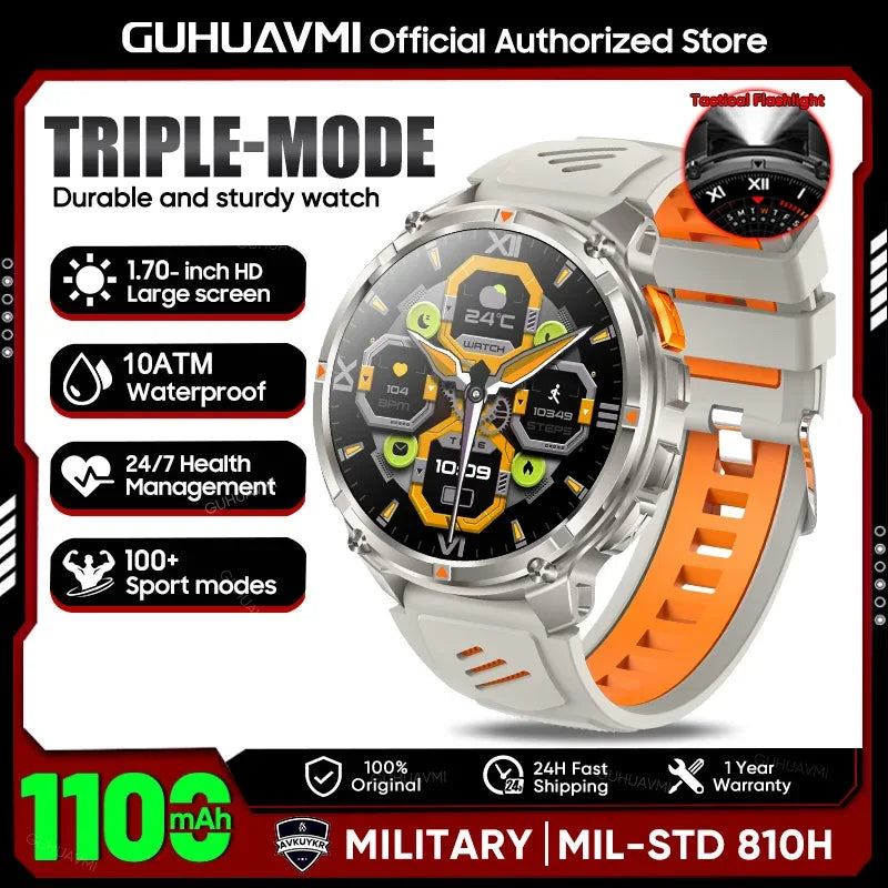 Military Men T-Rex3 Ultra GPS Track Smart Watch 1100mAh Battery Bluetooth Call Waterproof Flashlight Compass Outdoor Smart watch - Wear444