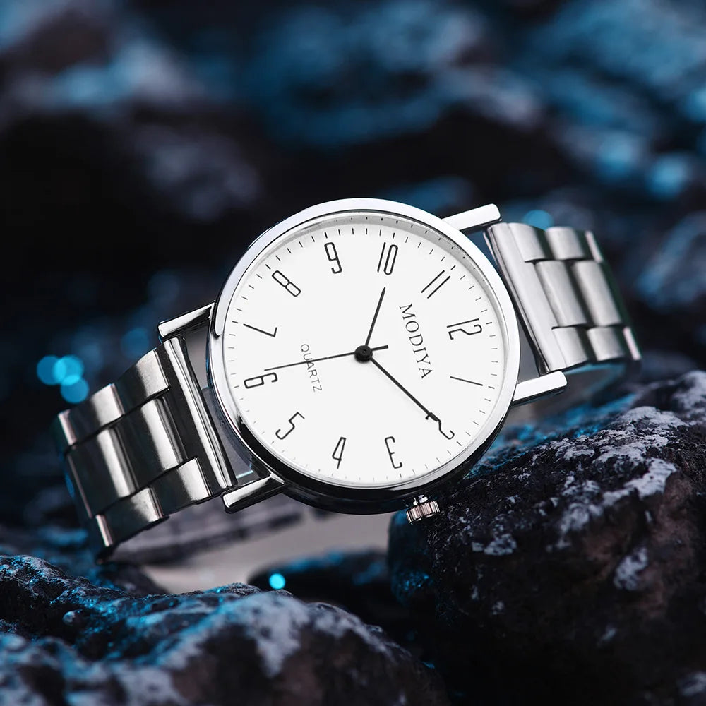 Fashion Men Quartz Watch Luxury Silver Band Analog Watch for Mens Clock Reloj Hombre