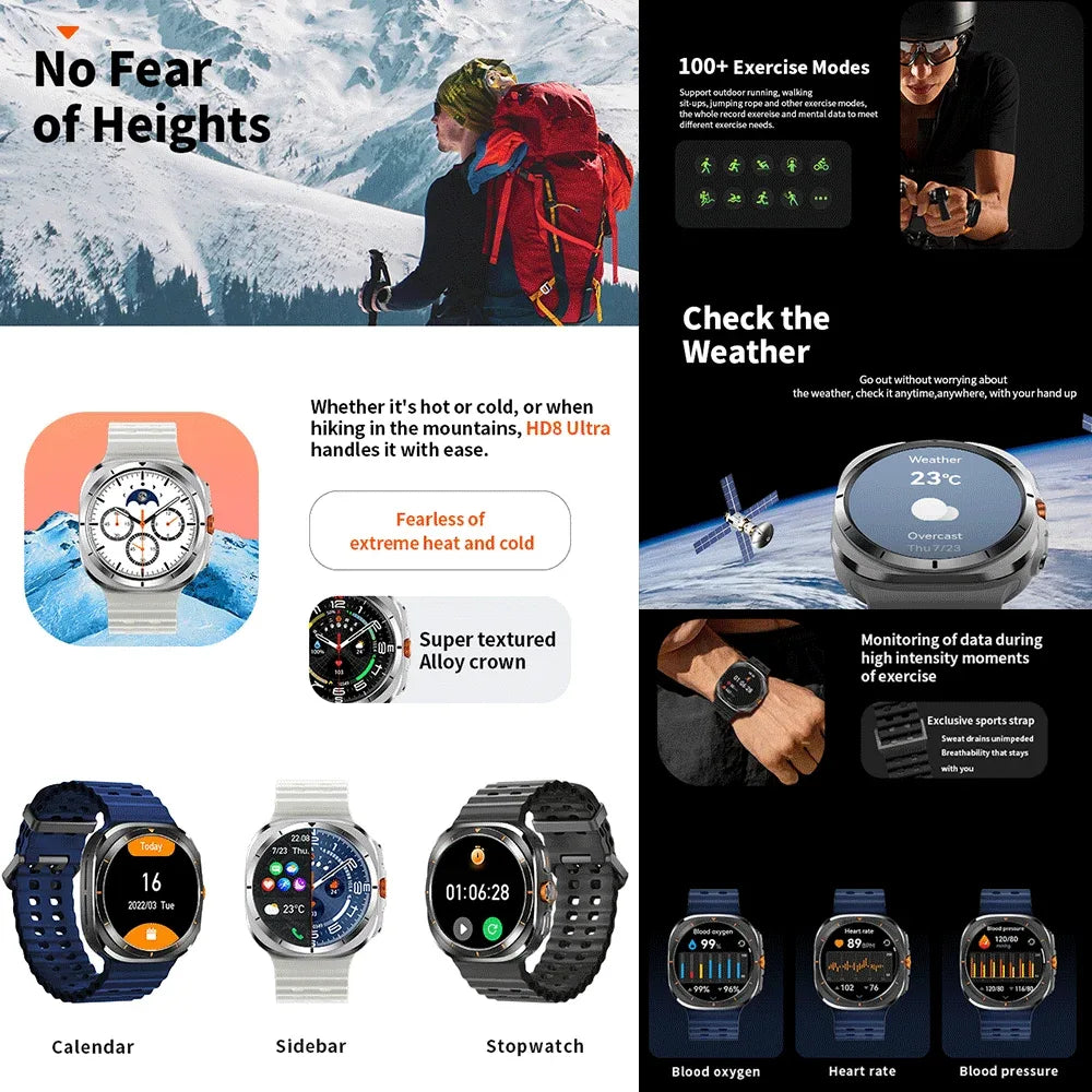 2025 New Watch8 Ultra Smart Watch Classic NFC Health Monitoring Bluetooth Call 3ATM Waterproof HD Smartwatch For IOS Android - Wear444