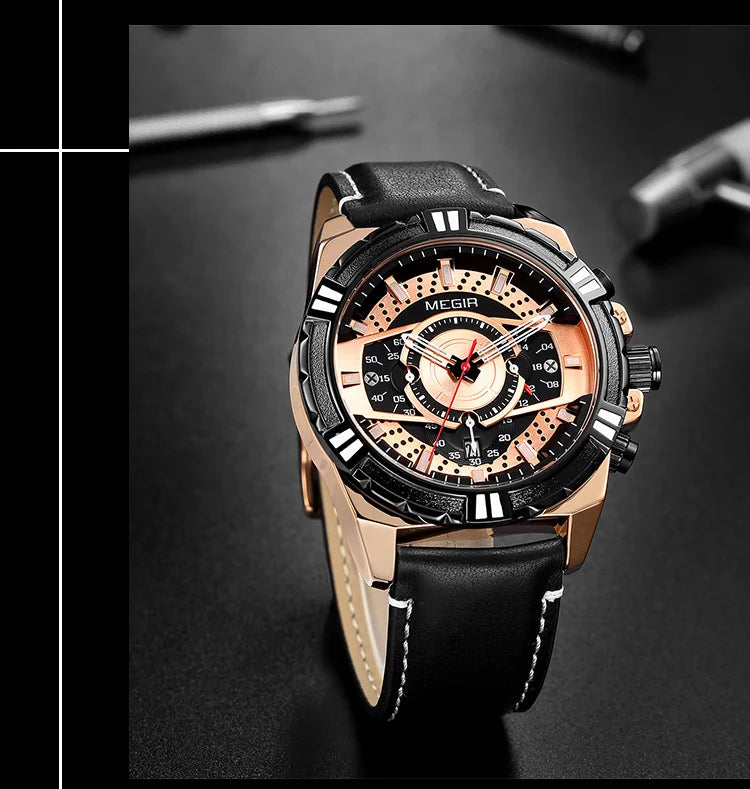 MEGIR Luxury Chronograph Watch - Leather Belt Luminous Sports Business
