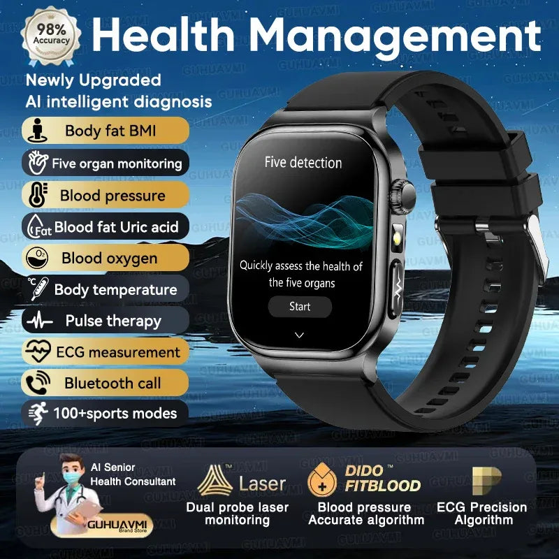 Accurate Measurement Health Smart Watch ECG+PPG Uric Acid Blood Pressure Blood Lipids BT Call Bluetooth Sport tracker Smartwatch - Wear444