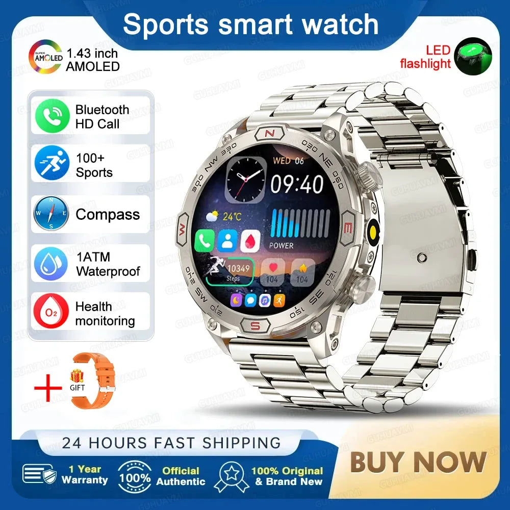 2025New Smart Watch AMOLED Screen GPS Sport Fitness Waterproof LED Lights Compass HD Call Call Smartwatch For Android iOS man - Wear444