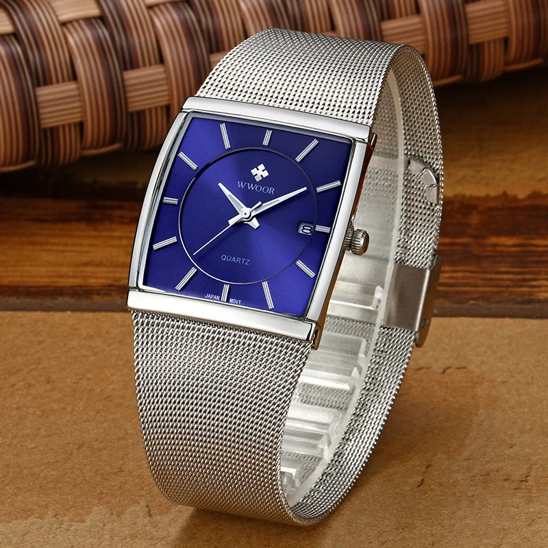 WWOOR Luxury Rectangle Watch - Ultra-Thin Stainless Steel Sport Timepiece