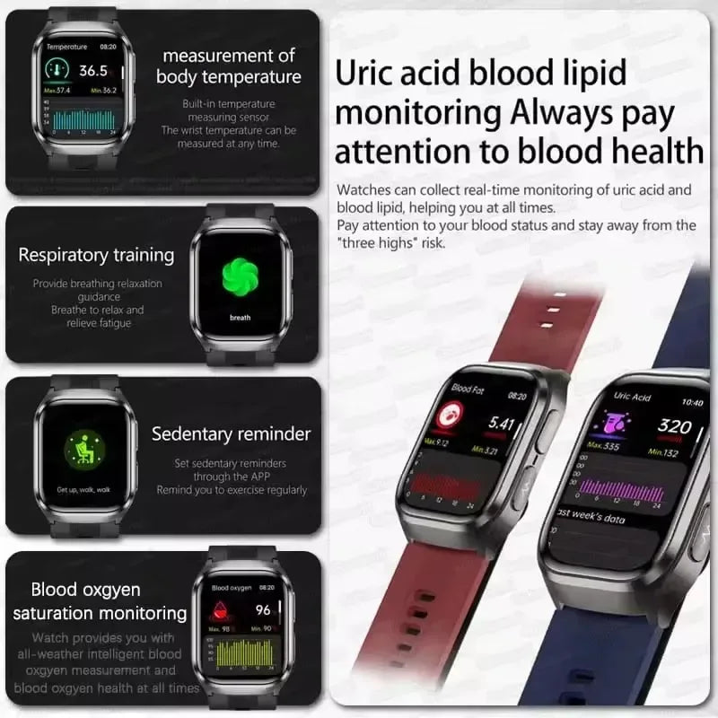 2025New Heart Health Analysi NFC Air Pump+Air Bag Smart Watch Men Accurate Blood Pressure Uric Acid ECG Call Smart Bracelet lady - Wear444