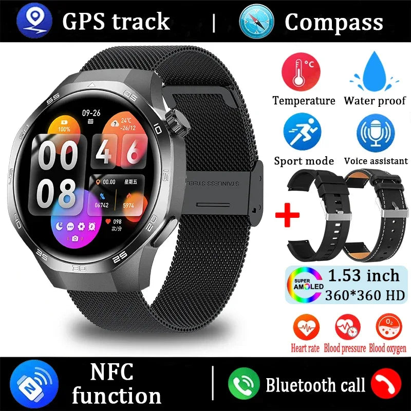 New Watch 5 Pro Smart Watch HD AMOLED Screen GPS Tracker Bluetooth Call Health Monitoring Waterproof Sports SmartWatch Men Women - Wear444