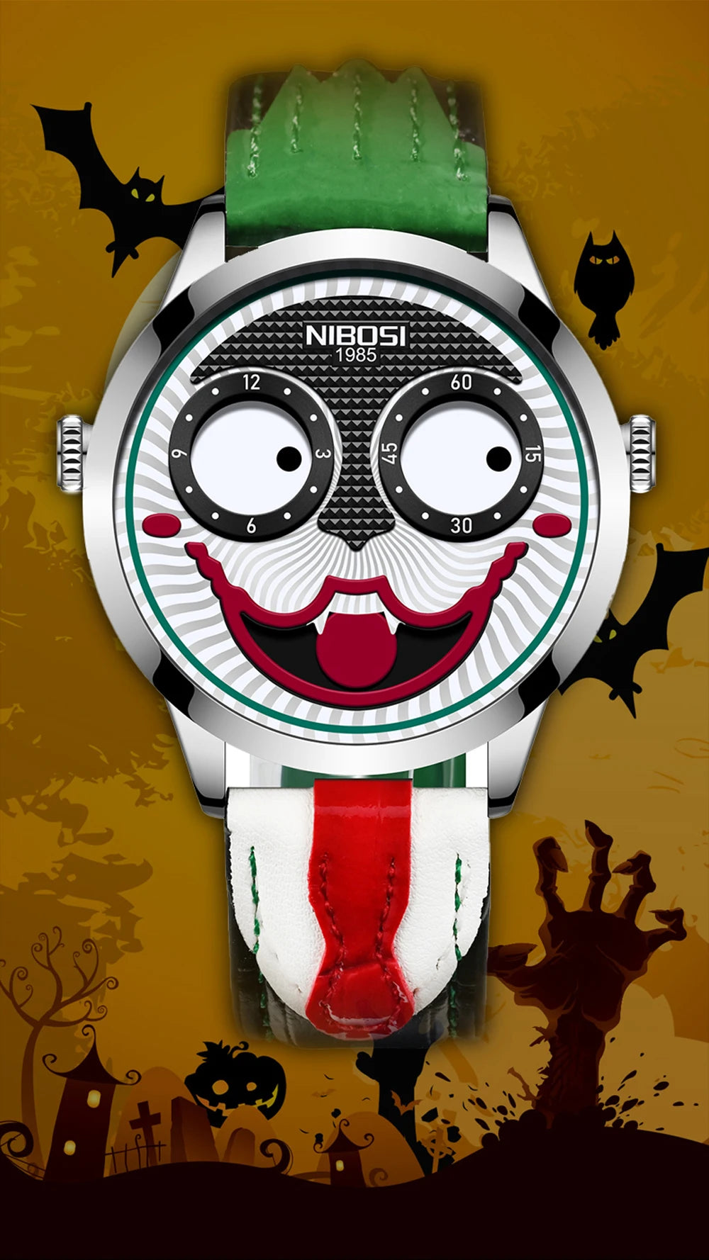 Creative Clown Dial Watch - Unique Leather Strap Design