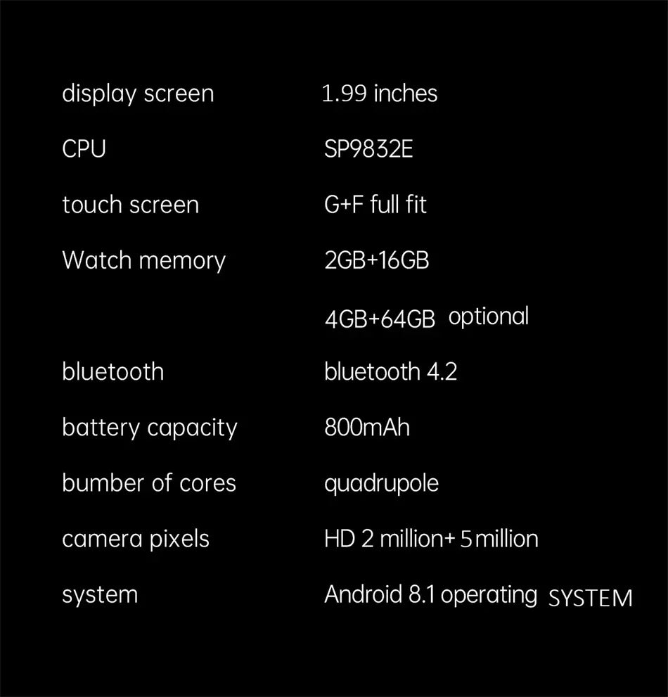 Android WhatsApp Smart 5G Video Voice SOS Call Camera Watch GPS WIFI Trace Locate SIM Card Phone Smartwatch Google Play 8GB+64GB - Wear444