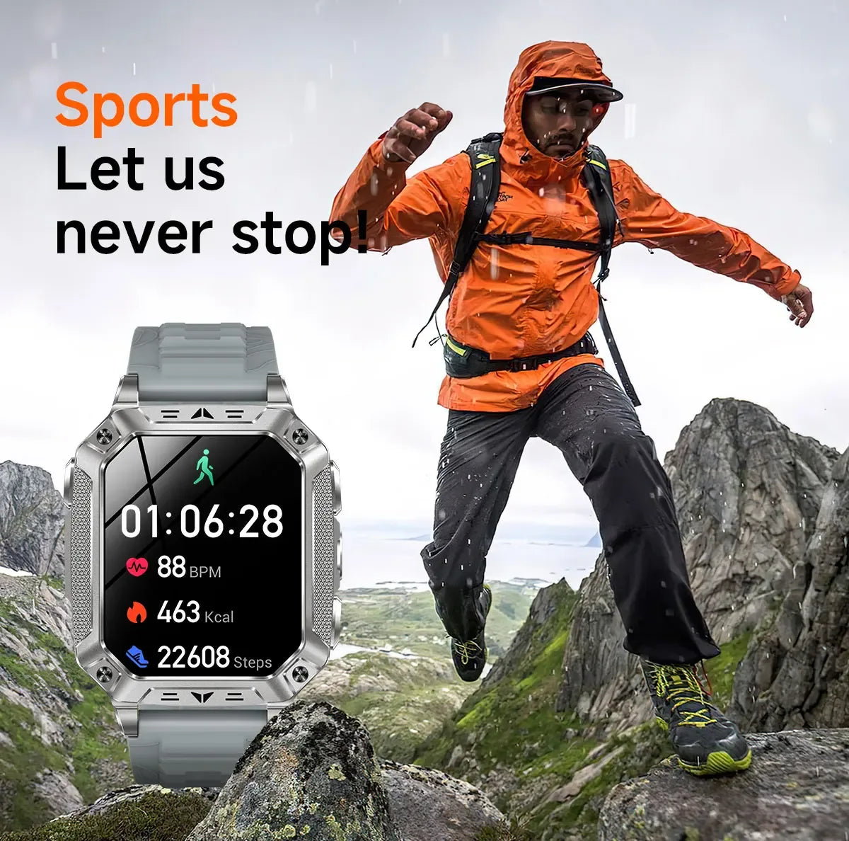 Robust military smart watch 1400Mah battery fitness tracking 10ATM waterproof tactical sports flashlight men's phone watch - Wear444