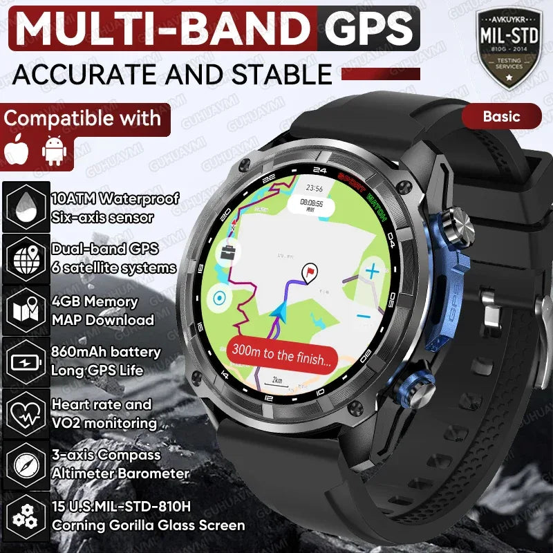 2026 New T-REX Pro Dual-Band AGPS Smartwatch Built-in Offline Map 10ATM Waterproof 30-Days Battery Compass Men Militray Watches - Wear444