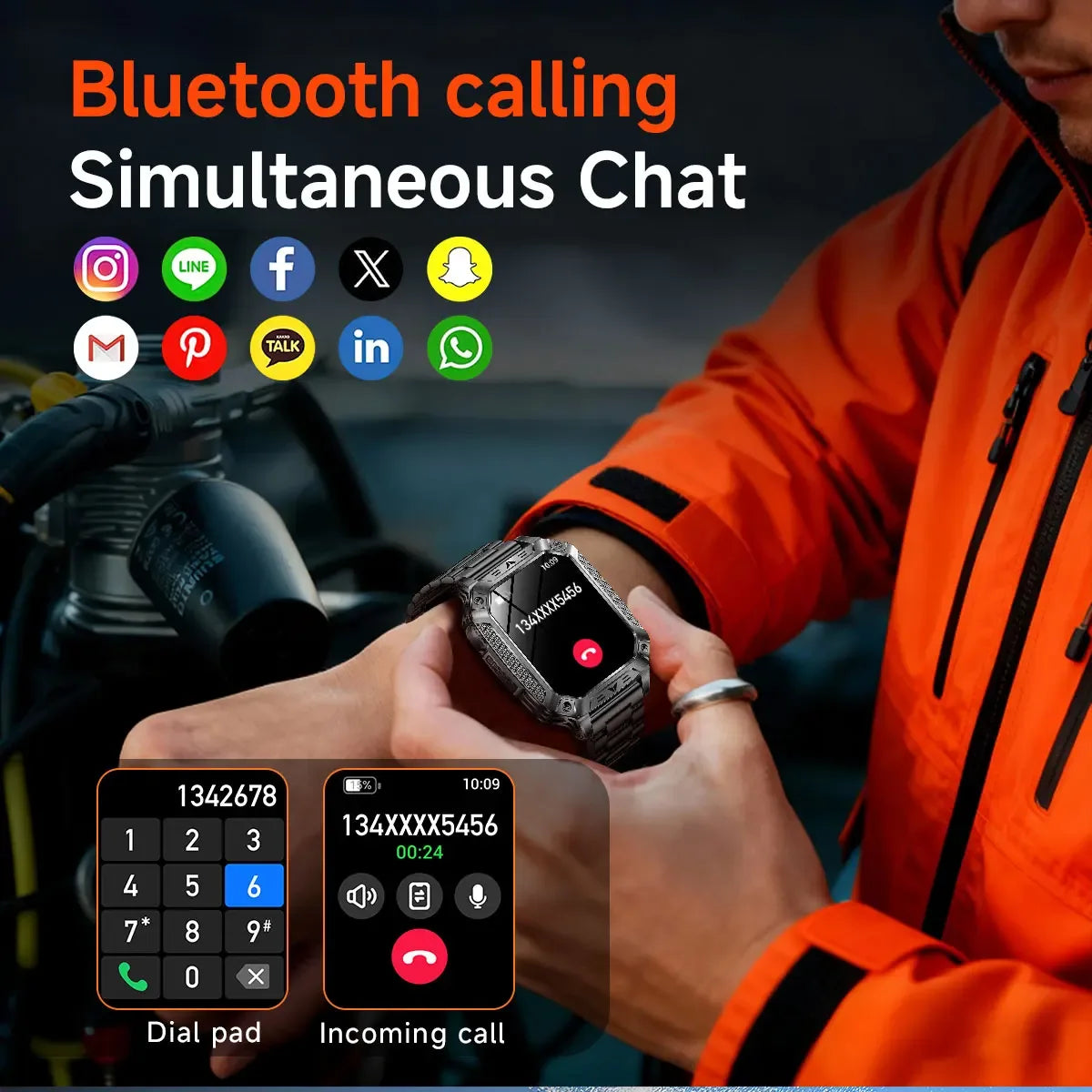 Robust military smart watch 1400Mah battery fitness tracking 10ATM waterproof tactical sports flashlight men's phone watch - Wear444