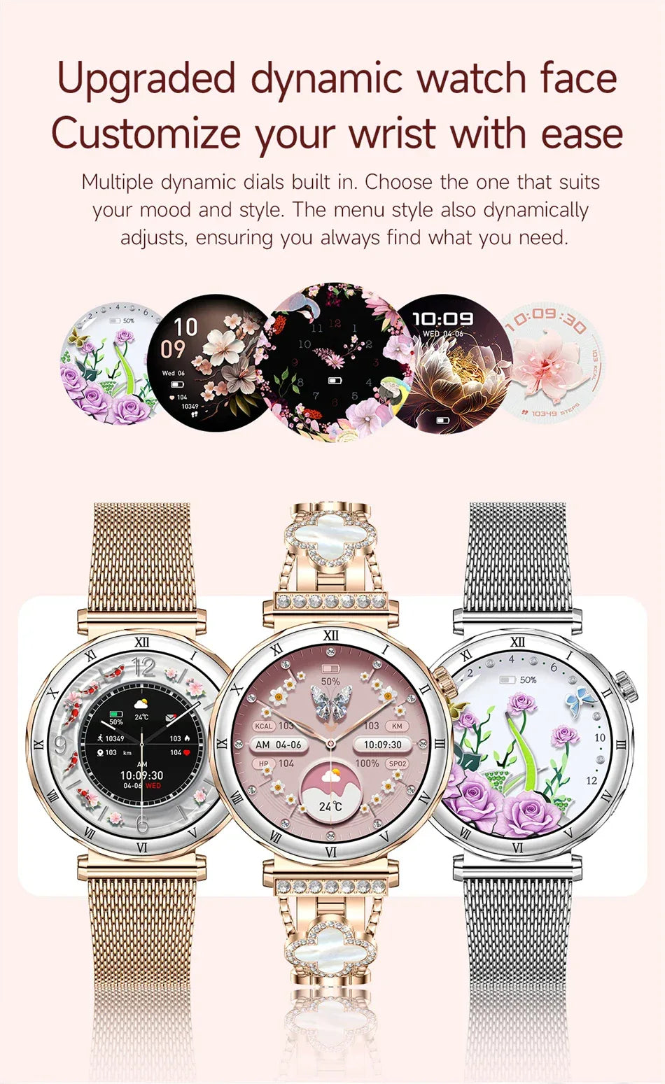 2025 New Fashion Smart Watch Women AMOLED Screen Bluetooth Call Watches Custom Dials Female Health Music Sport Ladies Smartwatch - Wear444