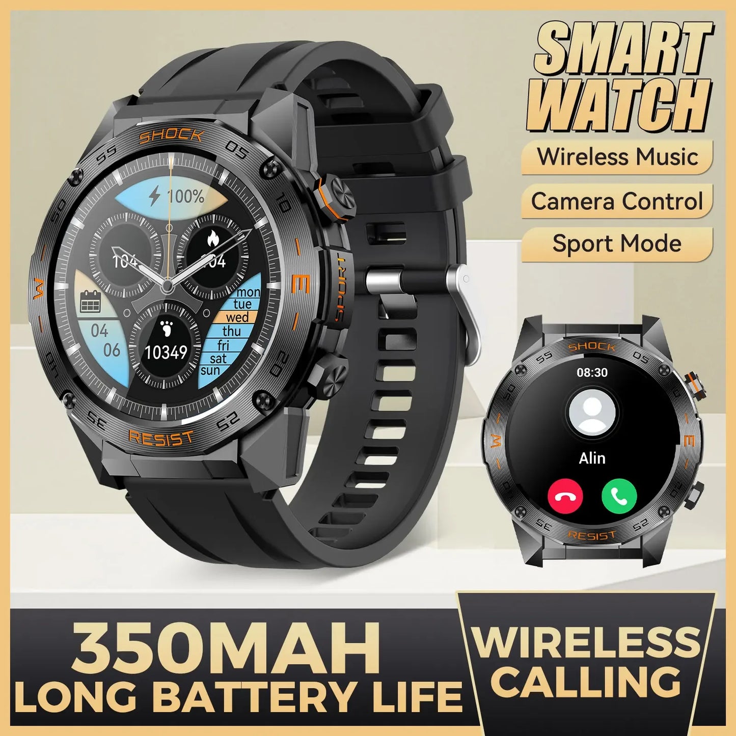 LaNikar New Military Smart Watch for Men1.46"Fitness Tactical Smartwatch with Multiple Sports Modes Heart RateSpO2 Sleep Tracker - Wear444