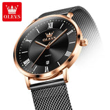 OLEVS Casual Fashion Business Quartz Watches for Men Top Brand Original Stainless Steel Mesh Belt Waterproof Calendar Men Watch