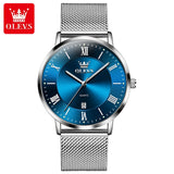 OLEVS Casual Fashion Business Quartz Watches for Men Top Brand Original Stainless Steel Mesh Belt Waterproof Calendar Men Watch