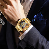 LIGE Fashion Quartz Watches For Men Gold Skeleton Retro Men Watch Top Brand Luxury Sport Waterproof Watch Men Relogios Masculino