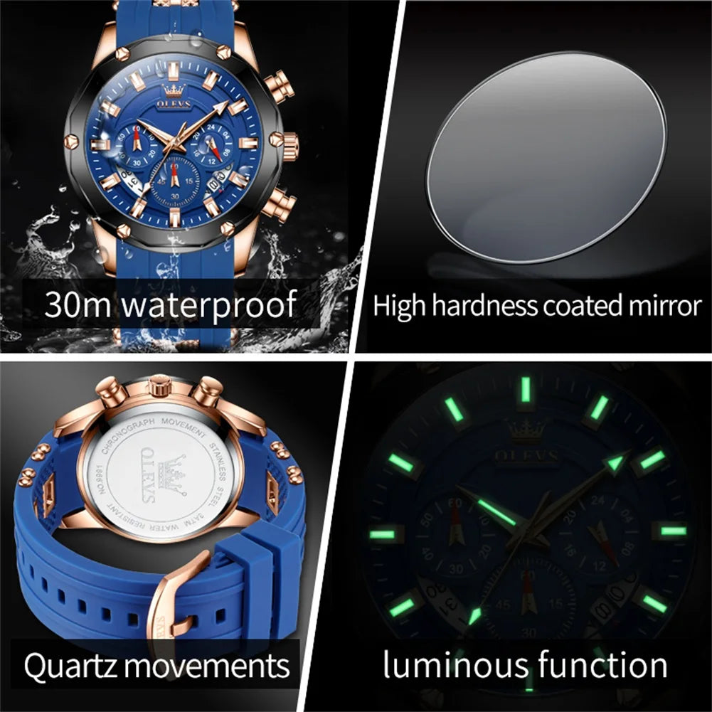 OLEVS Blue Sport Watch - Luminous Rubber Band Athletic