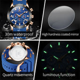 Watches For Men OLEVS Fashion Mens Quartz Watches Luminous Hand Blue Rubber Band Sport WristWatch Relogio Masculino