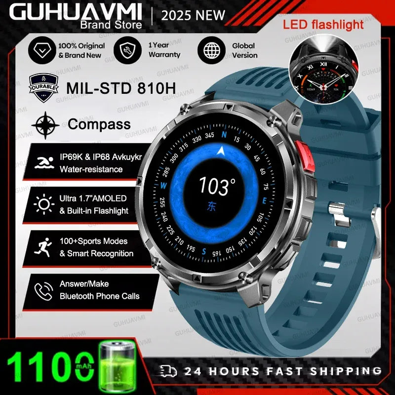 2026 New T-REX3 1100mAh Battery Smart Watch Men 10ATM Waterproof GPS Bluetooth Call 1.7" AMOLED HD Sports Flashlight Smart Watch - Wear444