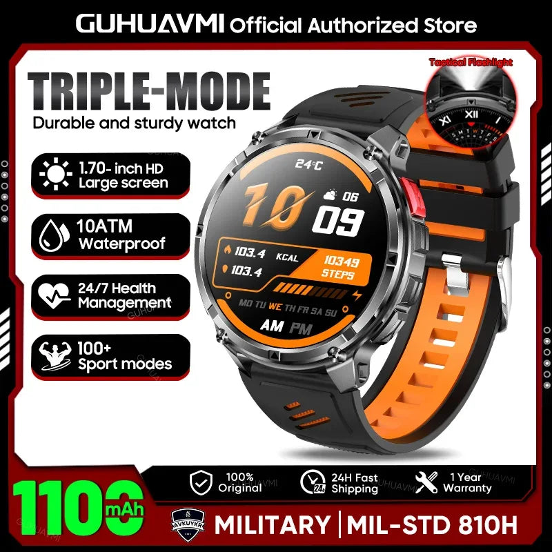 Military Men T-Rex3 Ultra GPS Track Smart Watch 1100mAh Battery Bluetooth Call Waterproof Flashlight Compass Outdoor Smart watch - Wear444
