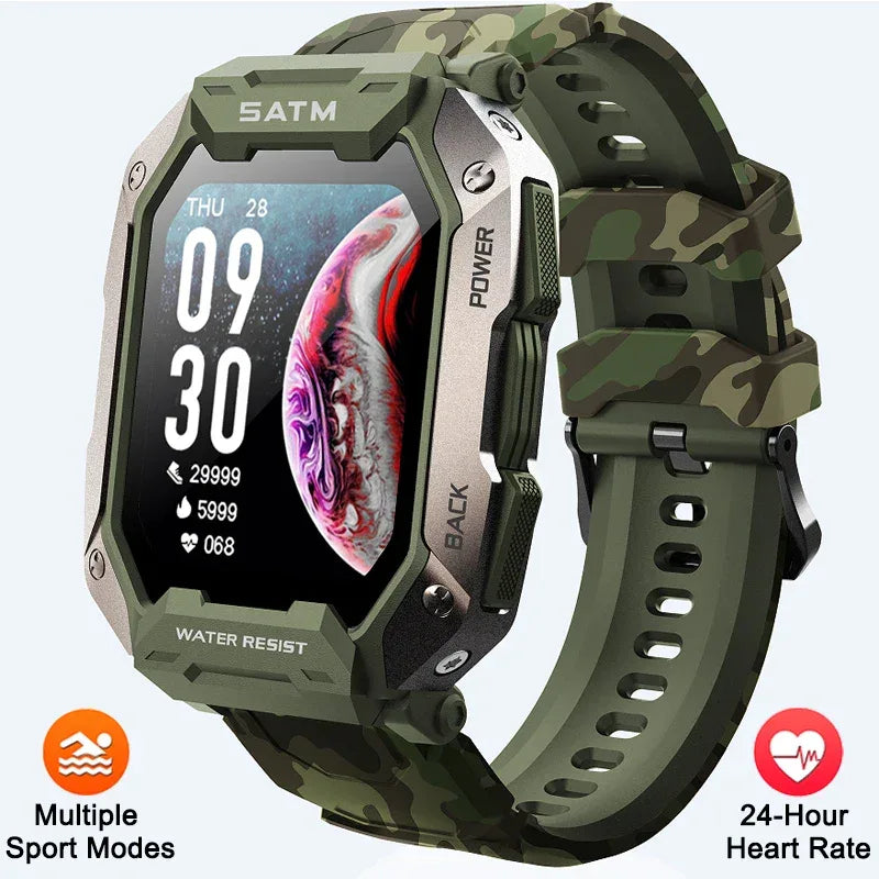 Military Smart Watch Men Carbon Black Ultra Army Outdoor 5ATM Waterproof Sports Smartwatch 2024 Heart Rate Blood Oxygen Monitor - Wear444